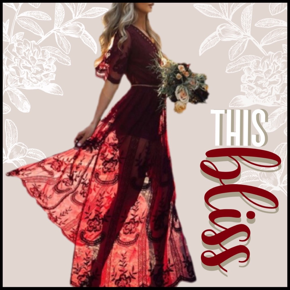 Lace Maxi Romper in Burgundy - Picture 6 of 7
